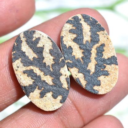 Natural Psilomelane Dendrite Cabochon Pair – Oval Shape Matching Earring Pair at Wholesale Pric