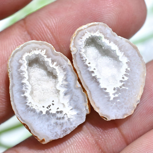 Natural White Agate Druzy Pair – Matching Cabochons for Earrings