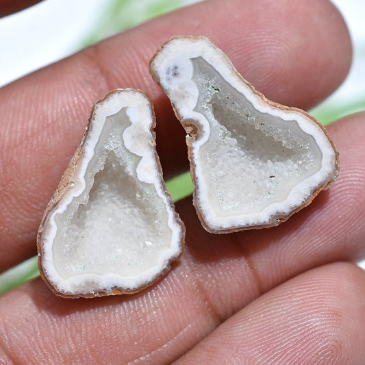 Matched Agate Druzy Earring Stone Pair – Sparkling Gemstones for Custom Jewelry