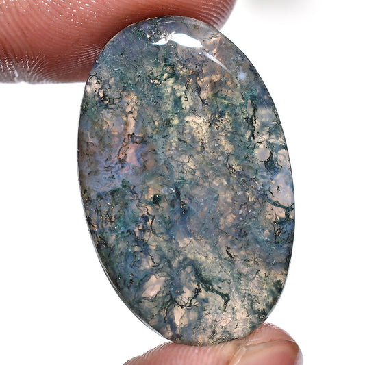 Elegant Oval Green Moss Agate Stone - Smooth Flat Back Loose Gemstone