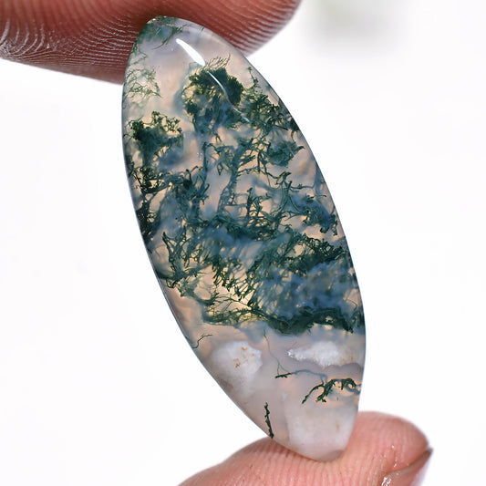 Marquise Shaped Moss Agate Gemstone - AAA Quality, Both Side Polished Cabochon