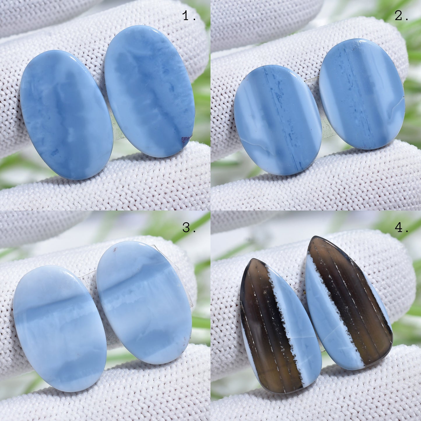 Unique Blue Opal Earrings Pair – Mixed Shape Opal Matching Cabochon Pair