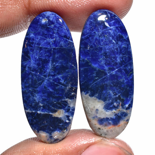 Rare Oval Sodalite Earrings Pair - Matched Cabochons for Jewelry