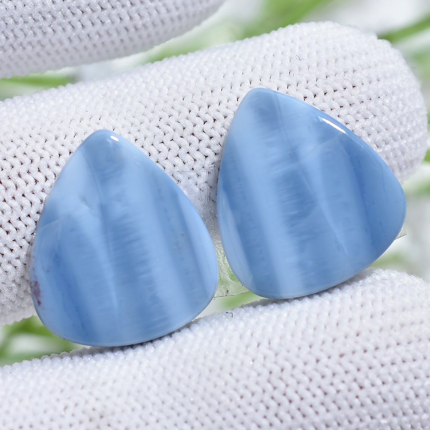 Blue Opal Crystal Earrings Pair – Fancy Shape Opal Cabochon Matching Pair