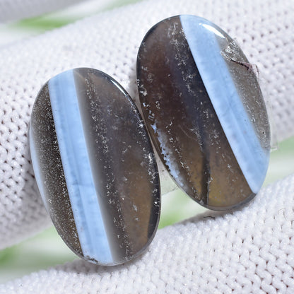 Blue Opal Crystal Earrings Pair – Fancy Shape Opal Cabochon Matching Pair