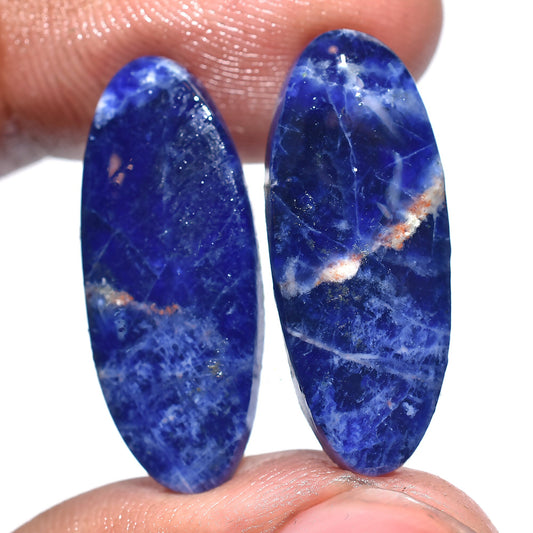 Shining Natural Oval Sodalite Earrings Pair - Blue Matched Gemstone Pair
