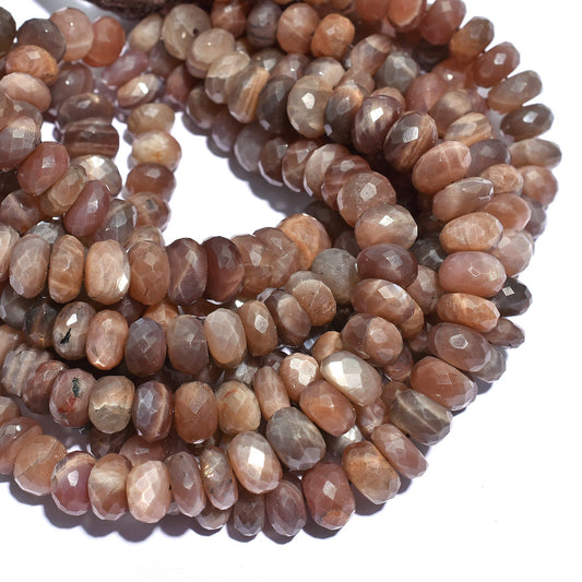Brown Chocolate Moonstone Faceted Beads - Genuine Gemstone Rondelle Strand