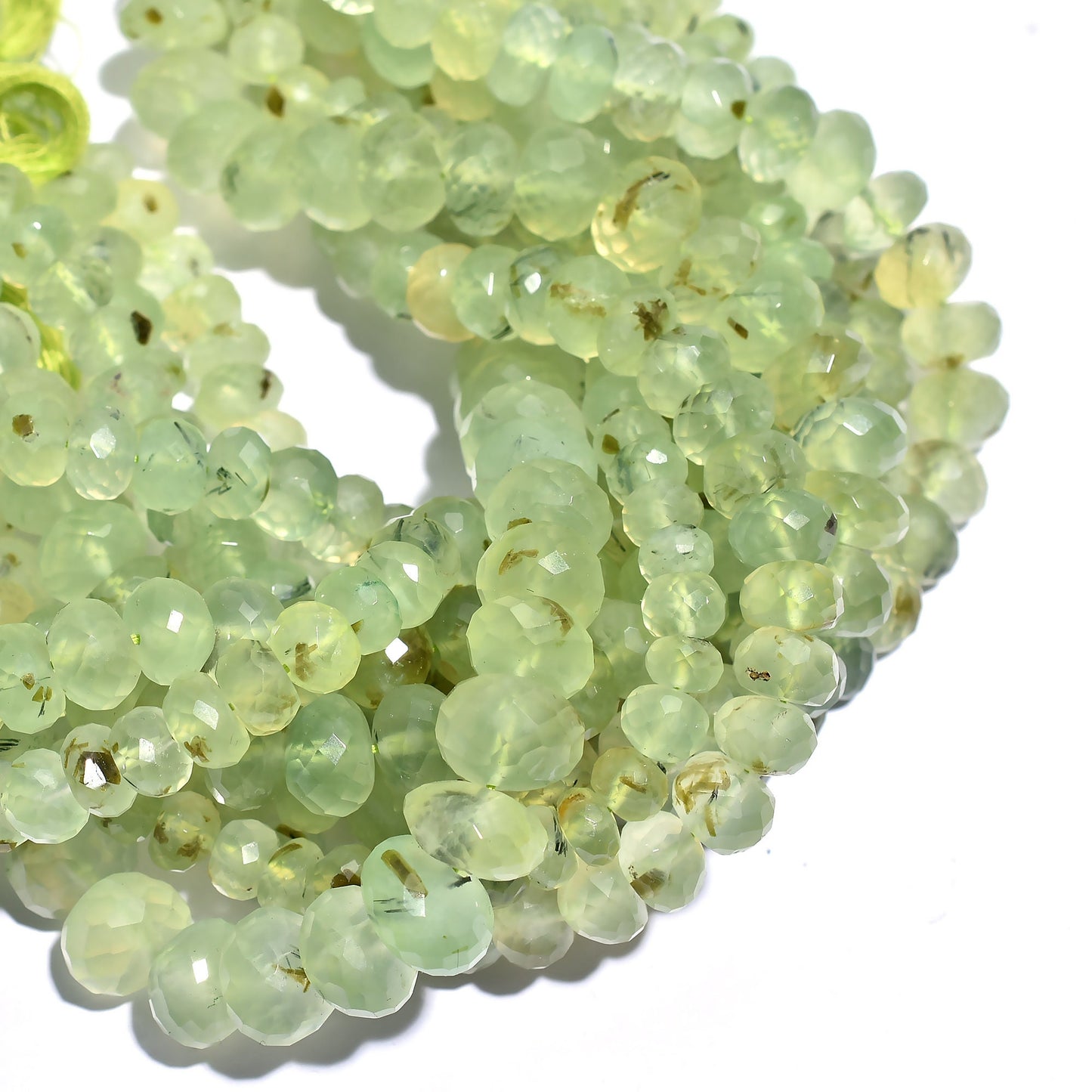 Natural Green Prehnite Faceted Rondelle Beads - High-Quality Gemstone Beads Strands