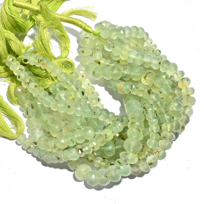 Natural Green Prehnite Faceted Rondelle Beads - High-Quality Gemstone Beads Strands