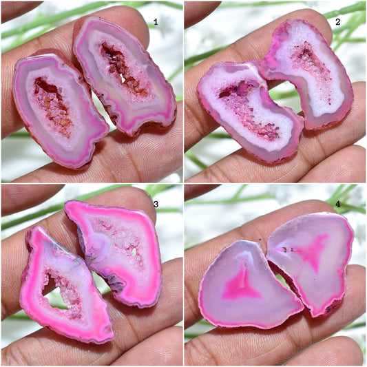 Lovely Pink Agate Druzy Stone Pair – Natural Geode Cabochons for Earrings