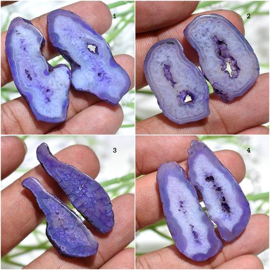 Purple Geode Earrings Pair – Fancy Agate Druzy & Solar Quartz Window Gemstones