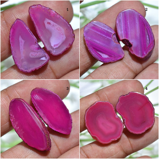 Multiple Shaped Window Pink Druzy Quartz Pair – Gemstone Slices for Earrings & DIY Jewelry