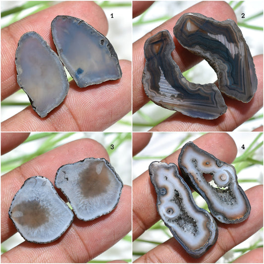 Black Solar Quartz Gemstone Pair – Loose Druzy Cabochons for Earrings