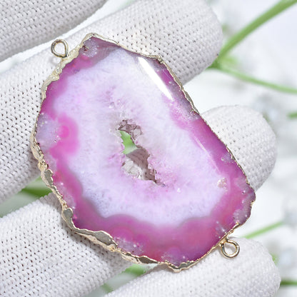 Sparkling Druzy Agate Connectors – Fancy Silver Electroplated Double Bail Connectors, Perfect Jewelry Gift for Her