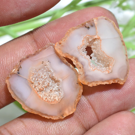 Orange Solar Quartz Window Druzy Cabochon Pair – Stunning Gemstones for DIY Jewelry