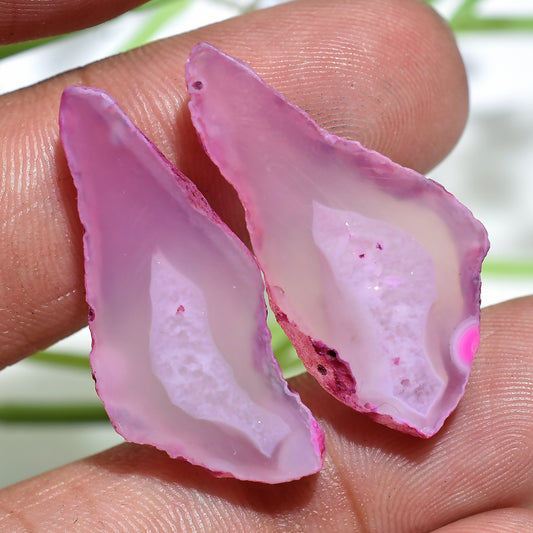Designer Pink Druzy Solar Quartz Cabochon Pair – Fancy Slices for Jewelry