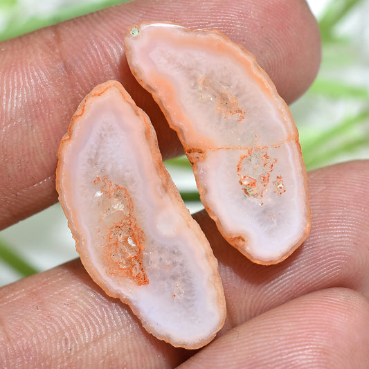 Orange Solar Quartz Druzy Slice Pair – Fancy Shape Handmade Loose Stones for Earrings