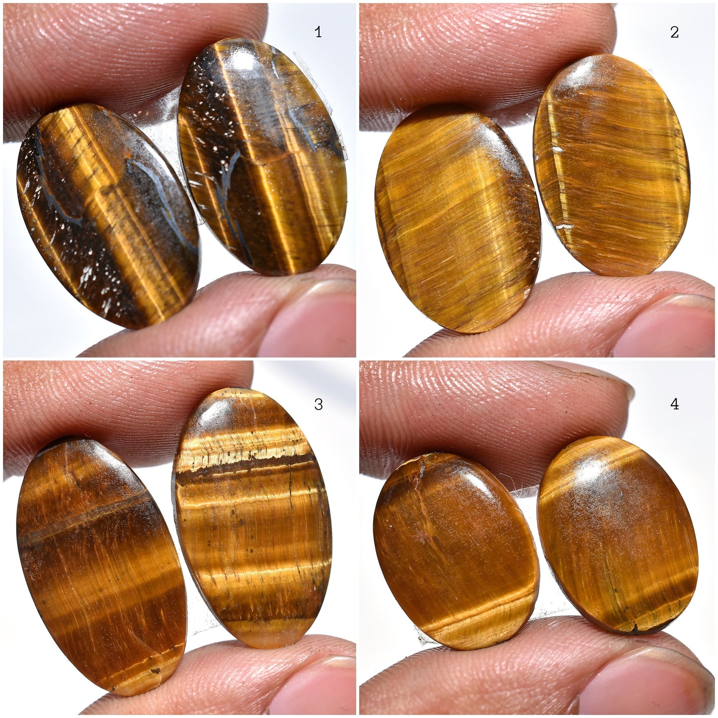 Natural Oval Tiger Eye Matching Pair – Golden Shine Yellow Tiger Eye Cabochon