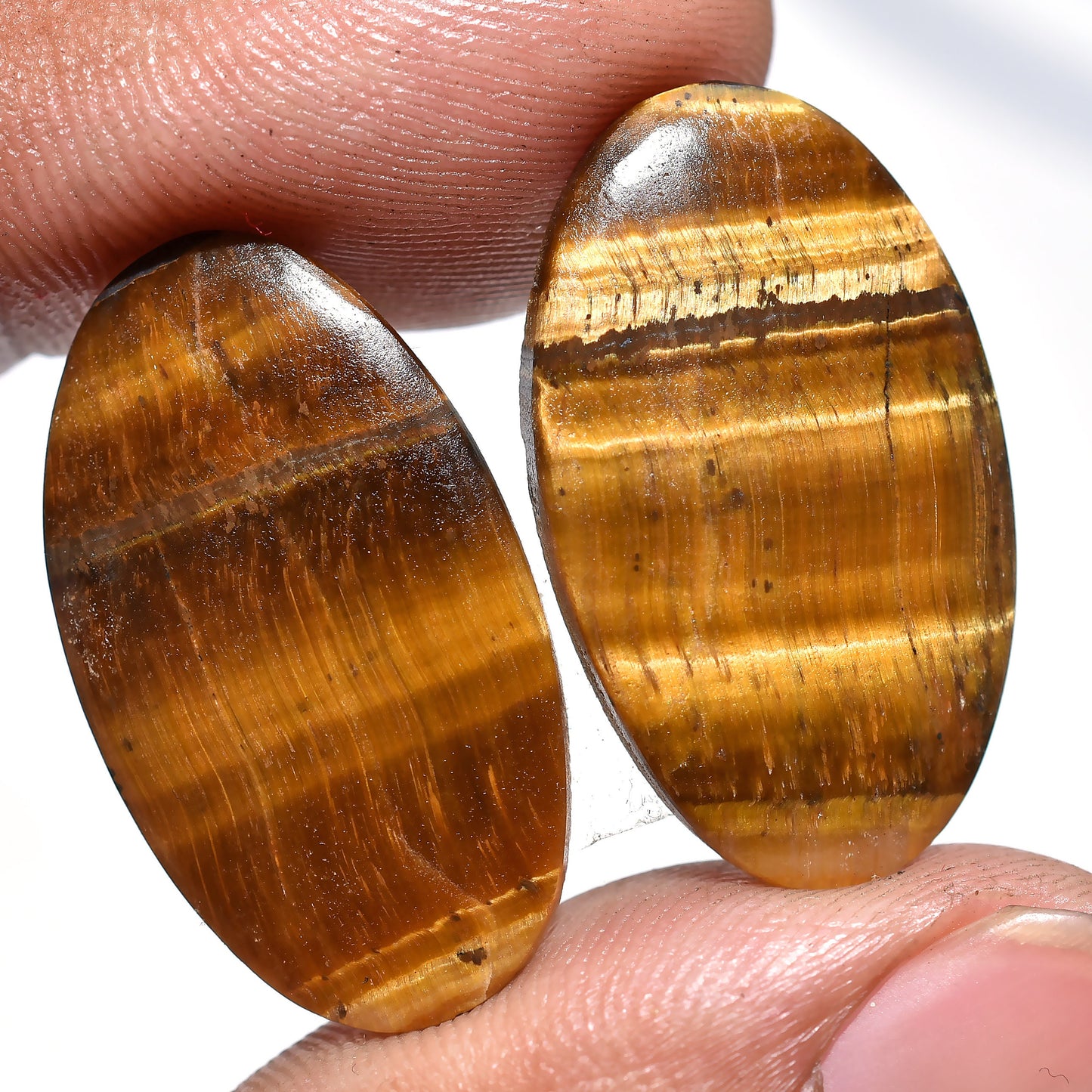 Natural Oval Tiger Eye Matching Pair – Golden Shine Yellow Tiger Eye Cabochon