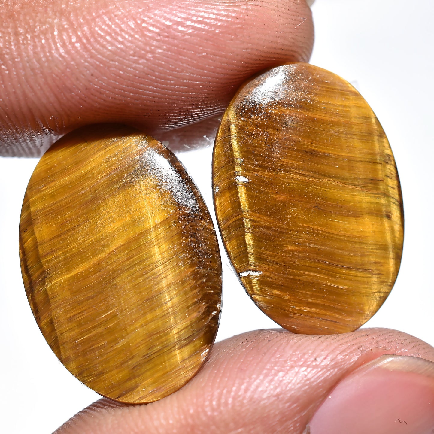 Natural Oval Tiger Eye Matching Pair – Golden Shine Yellow Tiger Eye Cabochon