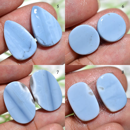 Unique Blue Opal Earrings Pair – Mixed Shape Opal Matching Cabochon Pair