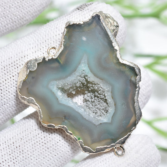 Natural Silver Electroplated Geode Druzy Double Bail Connector Set – Necklace & Bracelet Making DIY Gift