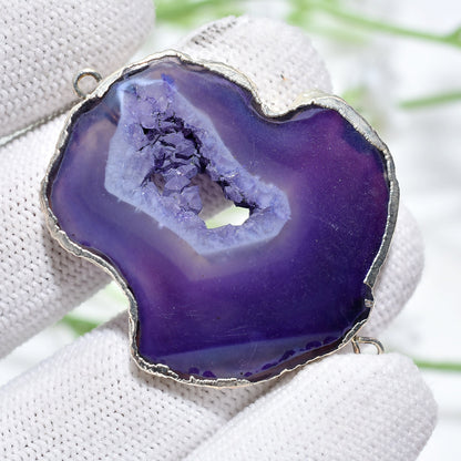 Natural Silver Electroplated Geode Druzy Double Bail Connector Set – Necklace & Bracelet Making DIY Gift
