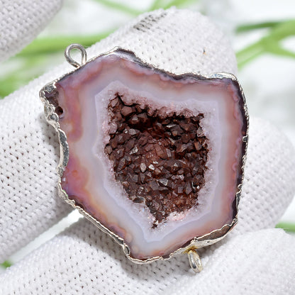 Natural Silver Electroplated Geode Druzy Double Bail Connector Set – Necklace & Bracelet Making DIY Gift
