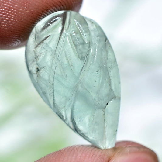 Green Fluorite Carved Pear Shape Gemstone - Natural Designer Stone for Jewelry Making