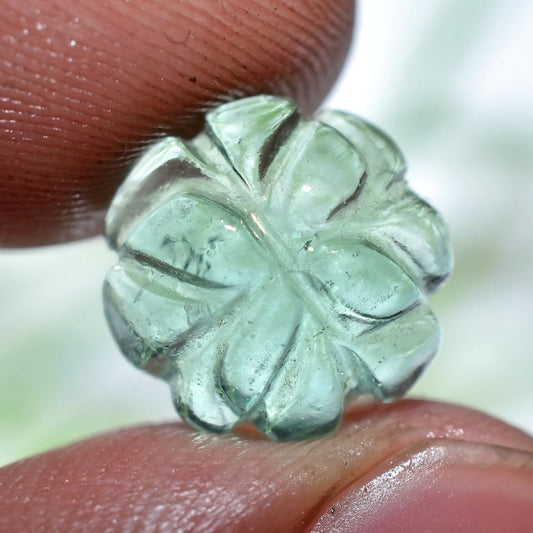 Pretty Flower Design Fluorite Cabochon - Hand-Carved Green Crystal Jewelry