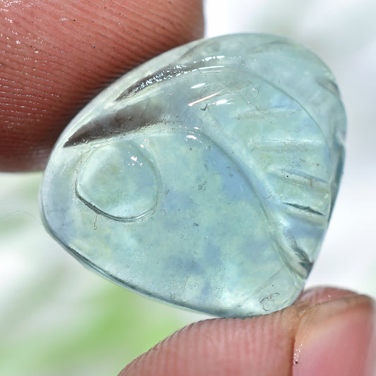 Wonderful Green Fluorite Gemstone - Leaf Carved Heart Shape Cabochons