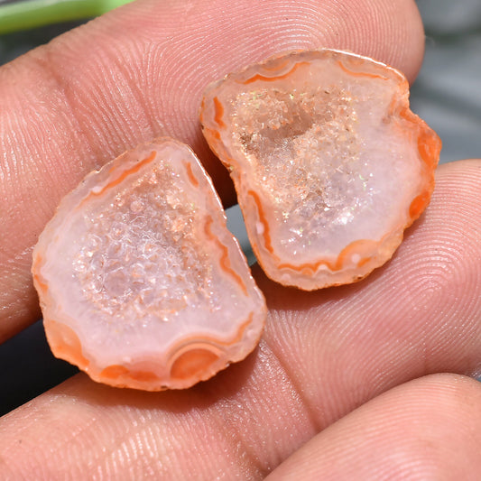 Gleaming Orange Agate Druzy Pair - Sparkling Geode Stones for Earrings  16x18x4mm