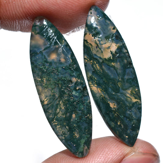 Natural Marquise Moss Agate Loose Pair – Unique Cabochons for Earring Designers