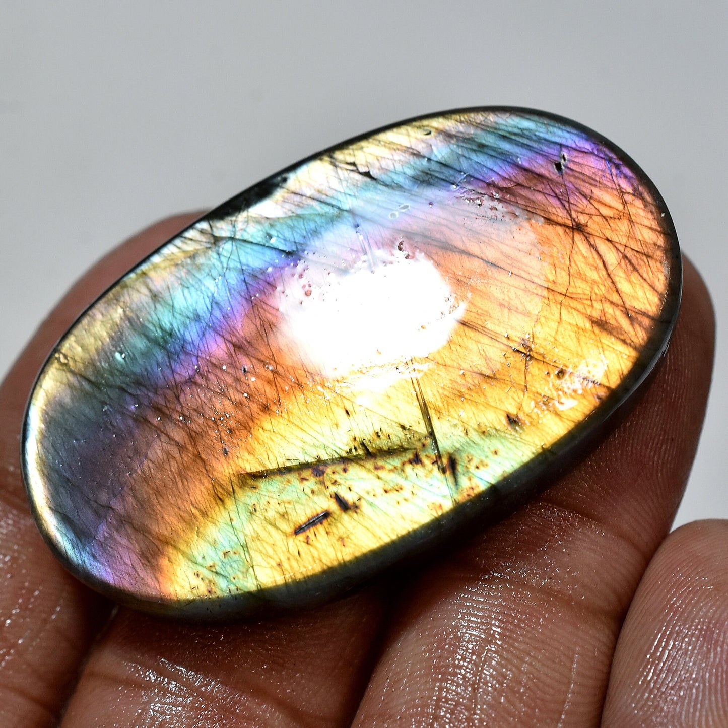 Rare Rainbow Fire Labradorite Gemstone – Full Flash Purple Healing Crystal