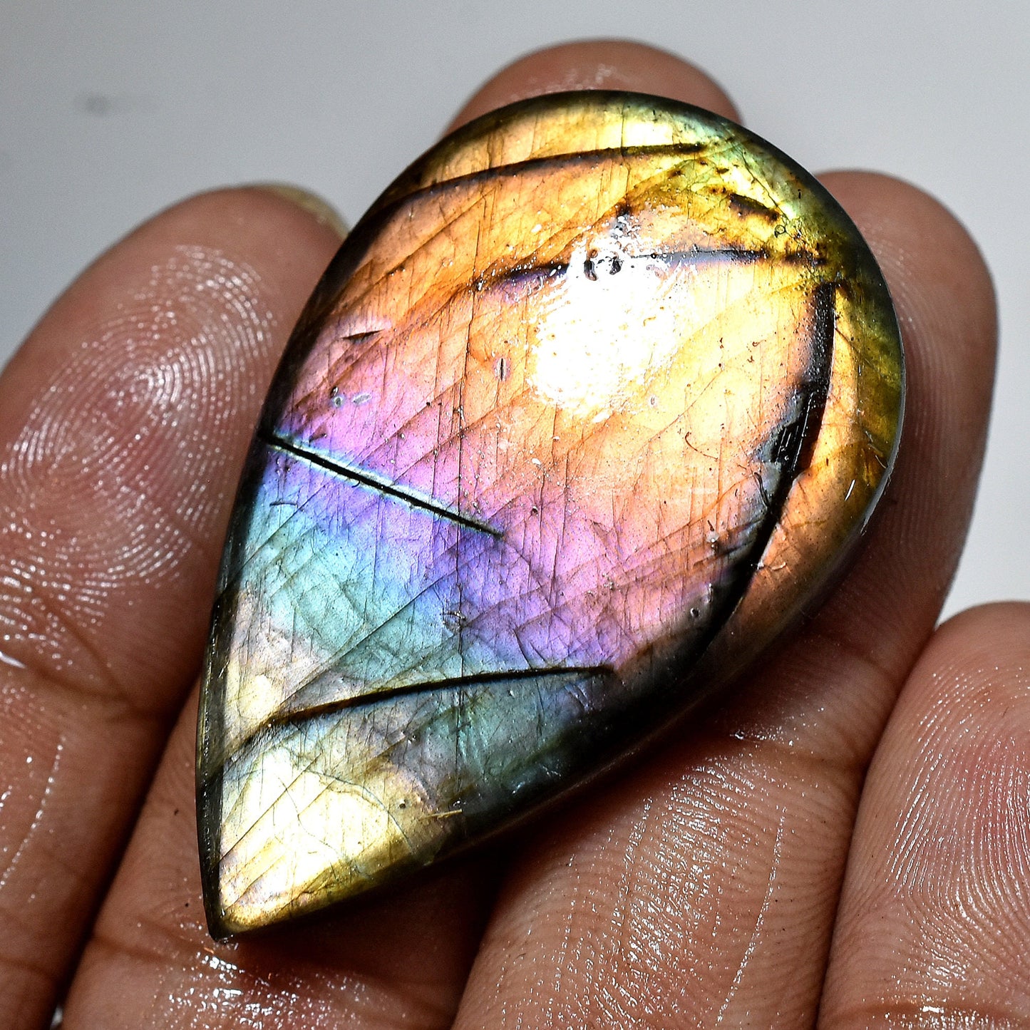 Flashy Labradorite Crystal - Pear Shaped Purple Fire Labradorite Gemstone for Jewelry