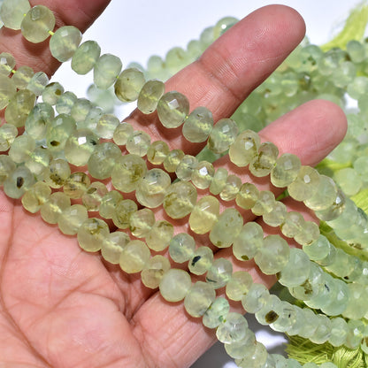 Natural Green Prehnite Faceted Rondelle Beads - High-Quality Gemstone Beads Strands