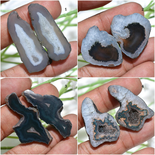 Black Solar Quartz Gemstone Pair – Loose Druzy Cabochons for Earrings
