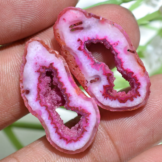 Pink Window Druzy Solar Quartz Gemstone Pair – Fancy Agate for DIY Earrings