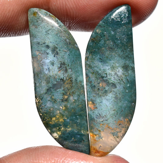 Top Moss Agate Pair Cabochon - Fancy Shape Natural Loose Gemstones for Pair