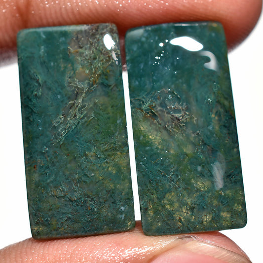 Rectangular Green Moss Agate Pair - Natural Crystals for Earrings & Jewelry