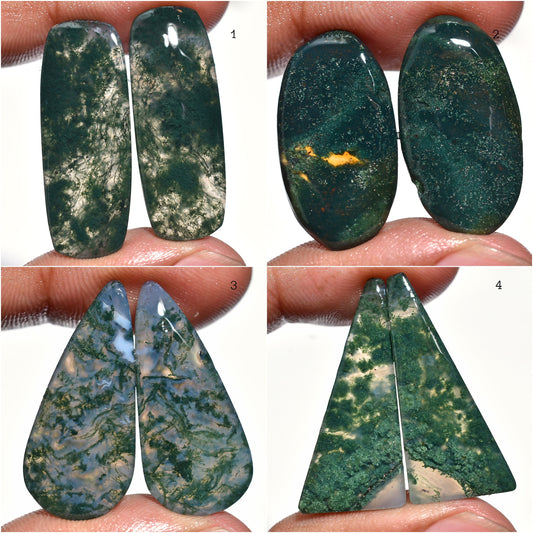 Rare Moss Agate Cabochon Pair – Natural Green Gemstones Mixed Shape Crystals for Jewelry Making