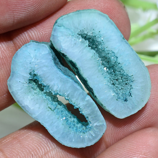 Sky Blue Solar Quartz Window Agate Pair – Fancy Druzy Geode Gemstones for Earrings