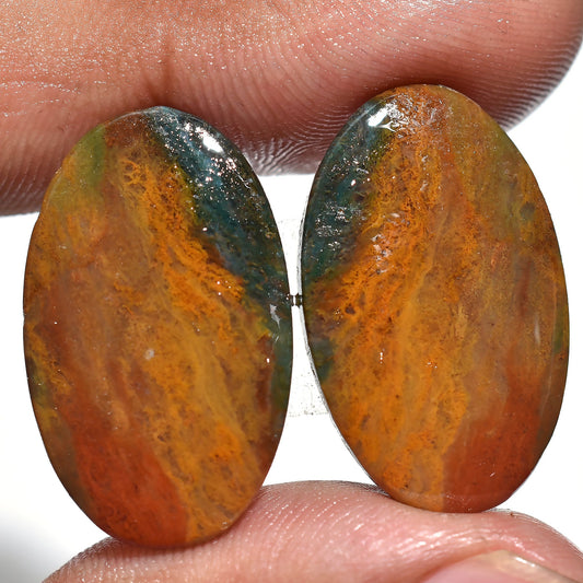 Luxurious Oval Moss Agate Pair – Hand-Polished Natural Stone Cabochons