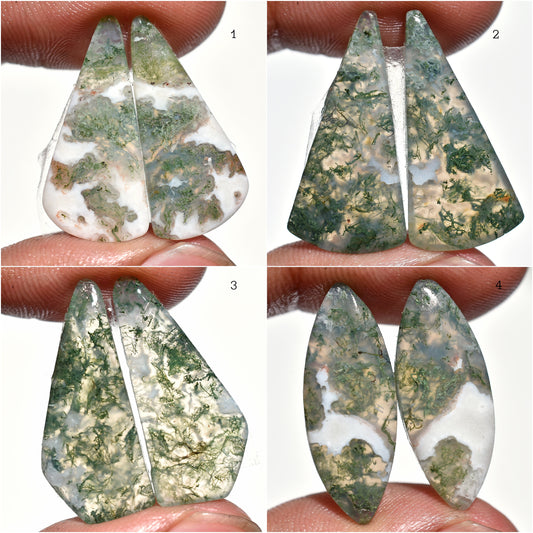 Green Moss Agate Gemstone Pair – Stunning Natural Cabochons, Loose Stones for Jewelry Making