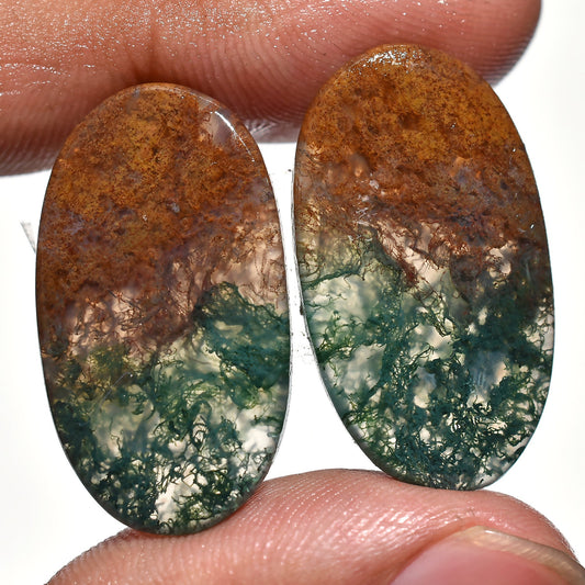 Elegant Oval Moss Agate Cabochon Pair – Matching Gemstones for Earrings & Healing Gifts