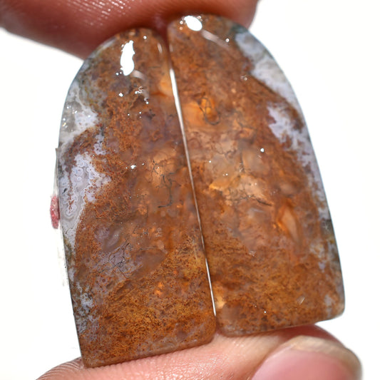 Handcrafted Red Moss Agate Crystal Pair – Polished Natural Cabochons for Earrings