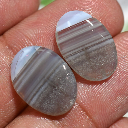 Natural Blue Opal Earrings Pair - Oval Shaped Smooth Matching Pair, Wholesale Price Stones
