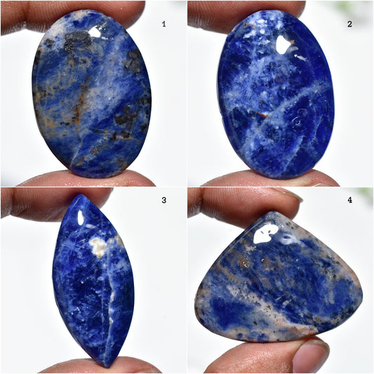 Sodalite Cabochon Gemstone – Hand Polished Blue in Oval, Marquise & Heart Shapes for Pendants