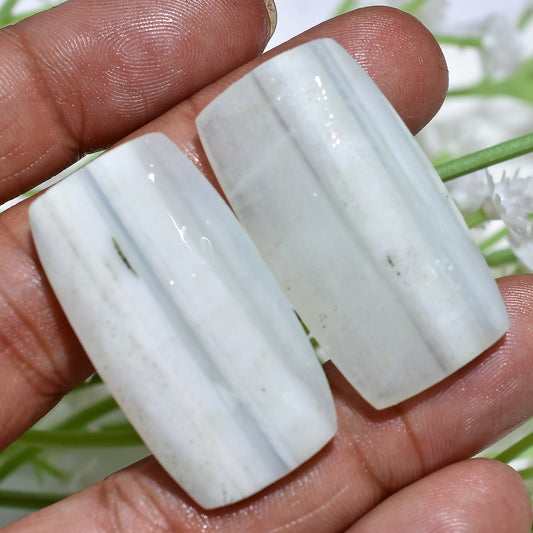 Natural White Agate Pair Cabs– Fancy Semi-Precious Gems for Jewelry Making