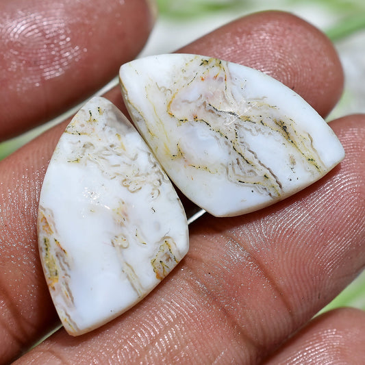 Fancy White Agate Cabochon Earring Pair – Unique Loose Crystal Gemstones